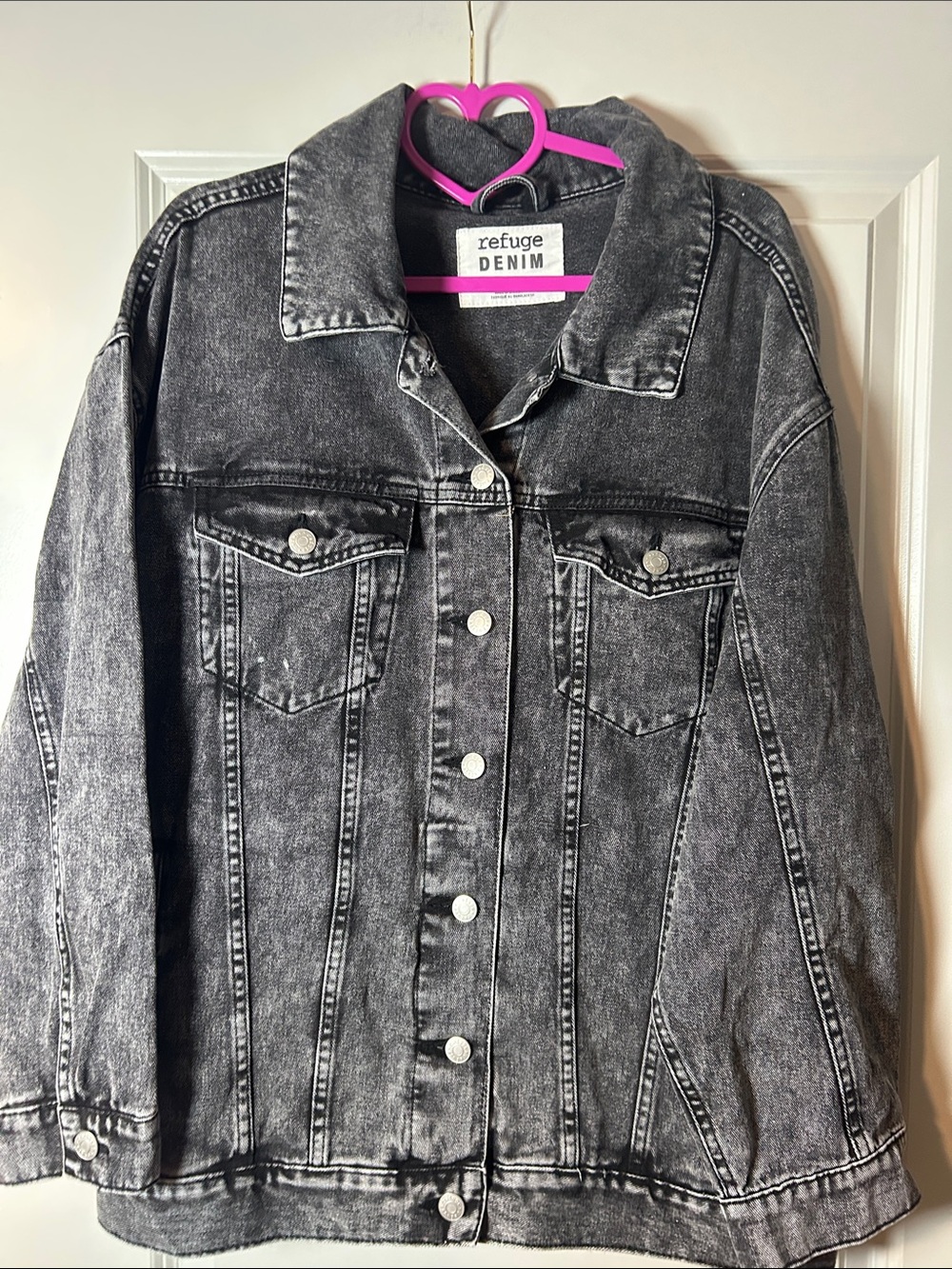 refuge Black Washed Oversized Denim Trucker Jacket